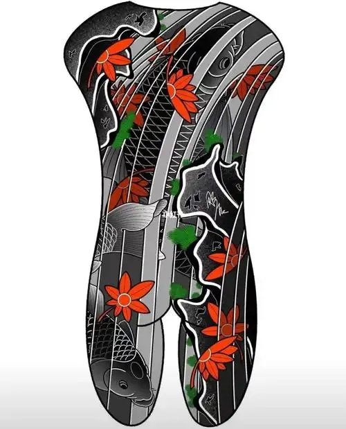 满背鲤鱼纹身图案素材