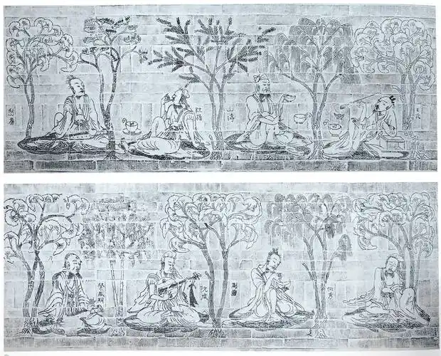 南京博物院收藏的竹林七贤与荣启期画像砖,1960年出土于南京西善桥宫