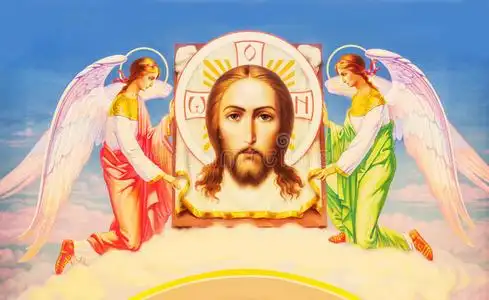 两个天使两个天使之间的耶稣基督照片