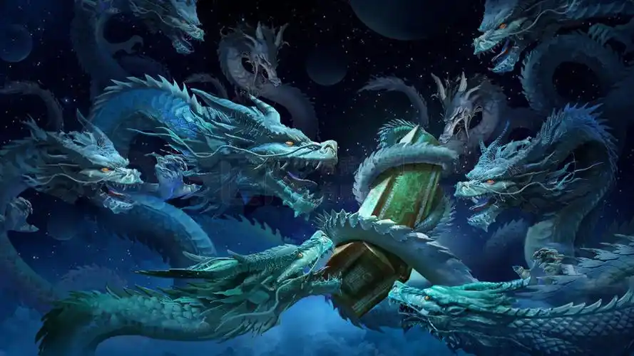 原创手绘九龙抬棺cg场景插画