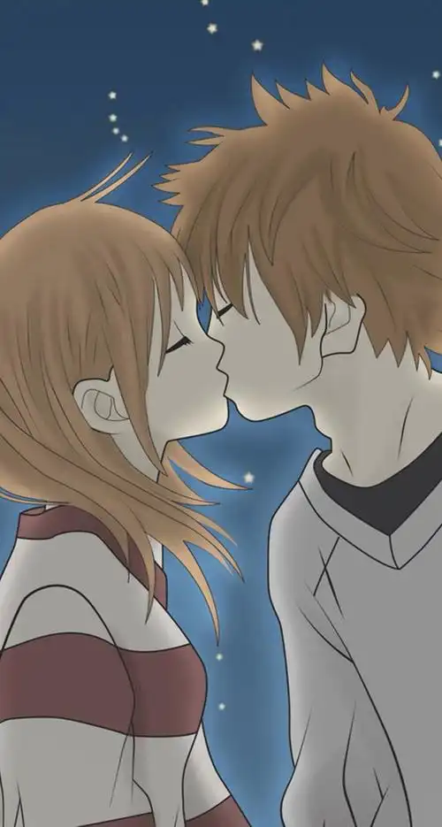 浪漫情侣接吻卡通手机壁纸744*1392