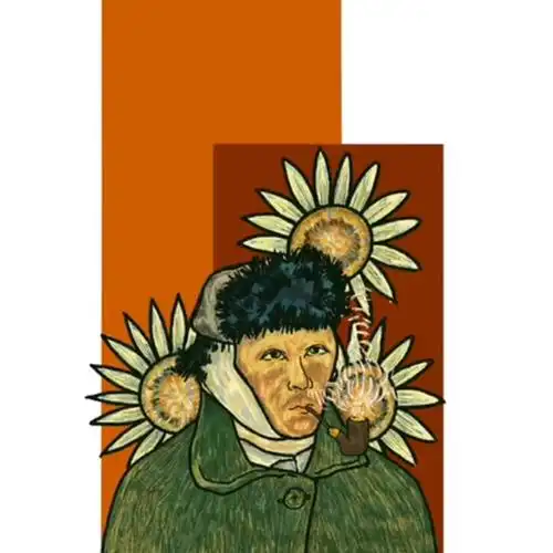 名画重绘——梵高《耳朵上扎绑带叼烟斗的自画像》
