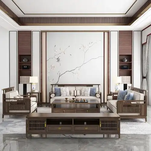 新中式全实木沙发组合别墅大户型客厅家具冬夏两用中国风贵妃家具06