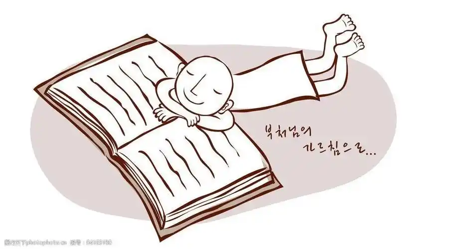 趴在经书上读经的和尚图片