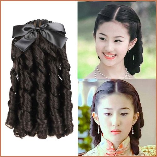 假发复古民国国风油条螺旋马尾旗袍公主卷长马尾