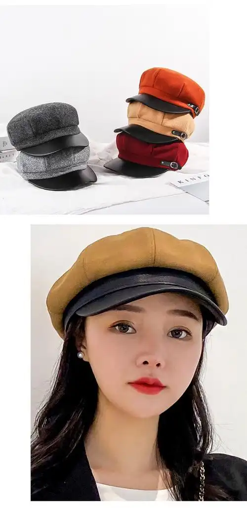 zm-网红百搭纯色毛呢八角帽鸭舌帽