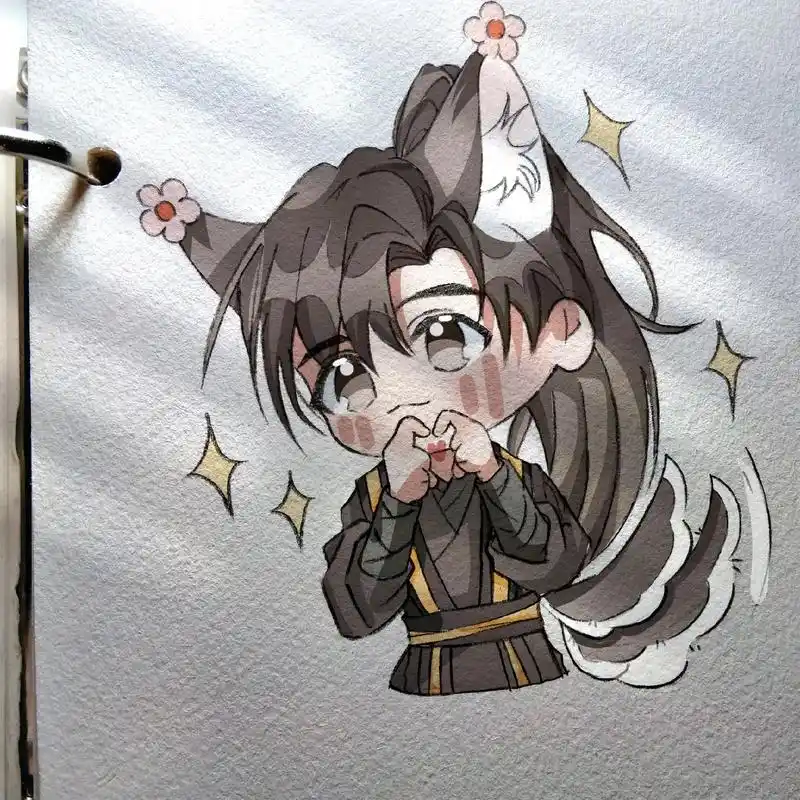 墨燃q版(含绘图过程)#图文伙伴计划 #二哈和他的白猫师尊  - 抖音