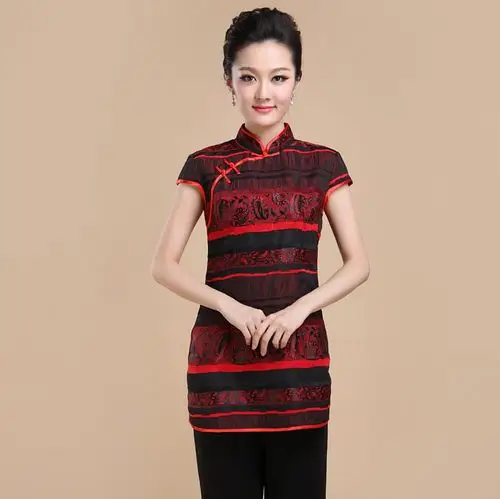 凌云大成中老新款短袖上衣女式妈妈装唐装夏装短袖中式短旗袍上衣