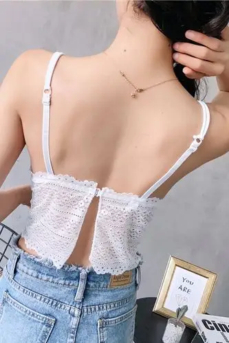 【性感蕾丝】深v交叉美背抹胸内衣吊带小背心女性感交叉带裹胸