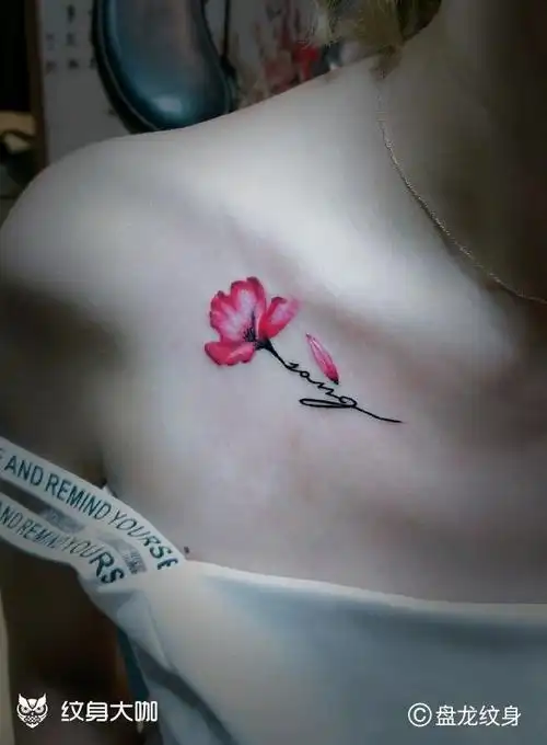 锁骨小花_纹身图案手稿图片_盘龙tattoo—酒的纹身作品集