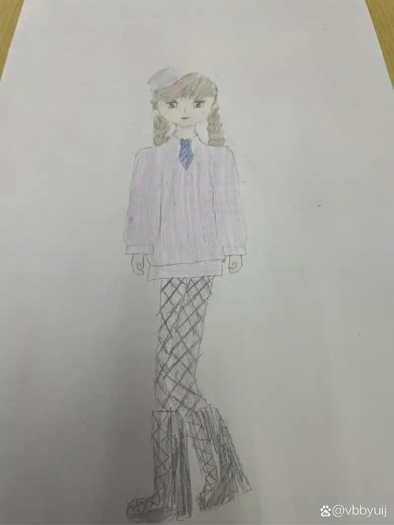 三年级的小姑娘画的素描美少女