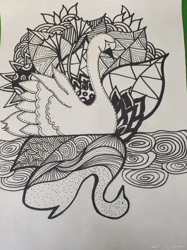 儿童画步骤齐全的黑白创意线描课件作品