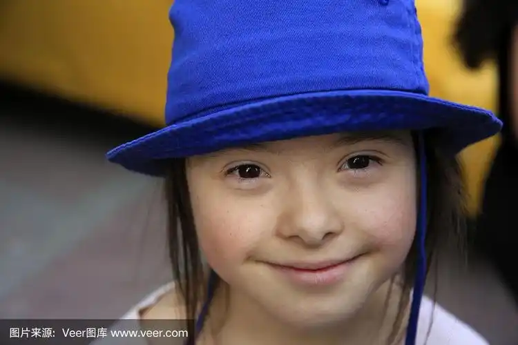 可爱的,女孩,先天愚型,出租车,背景聚焦