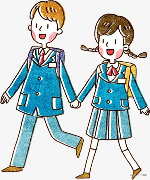 手绘扁平风格上学的小学生png素材透明免抠图片-卡通手绘