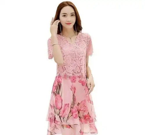 蕾丝拼接雪纺连衣裙,两种都是性感的代表元素哦