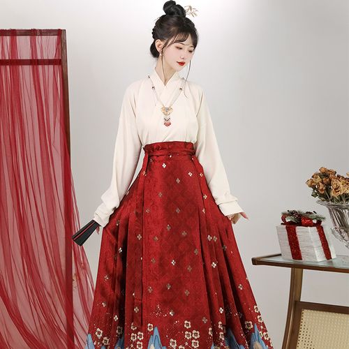 明制汉服马面裙女套装新中式国风红黑色日常改良半身裙织金春季款