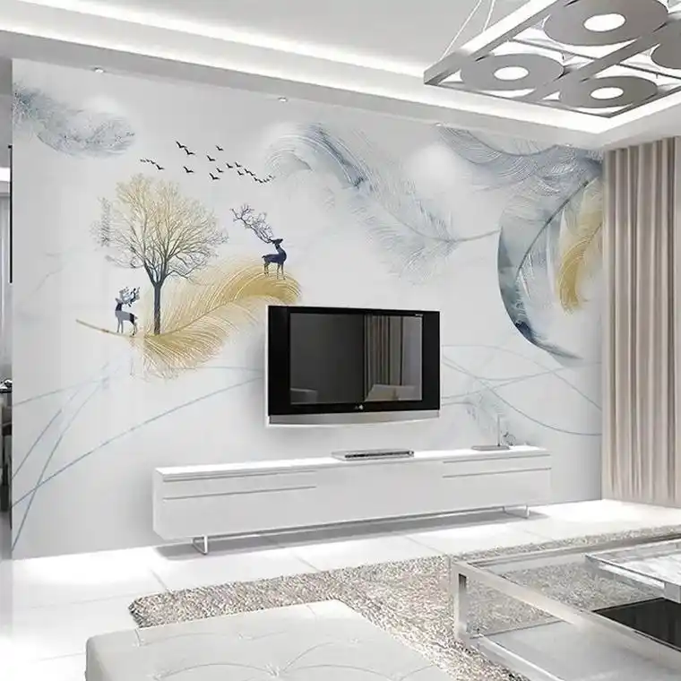 新款电视背景墙壁画墙布 3d时尚羽毛客厅沙发影视背景墙壁布墙 - 抖音