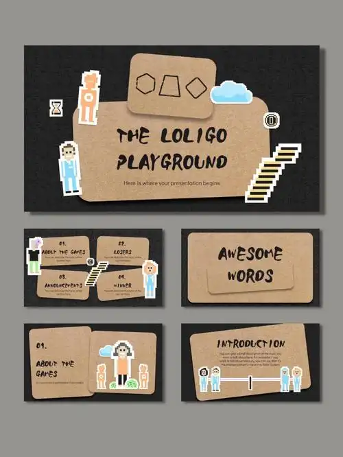 高品质ppt模板卡纸像素小人