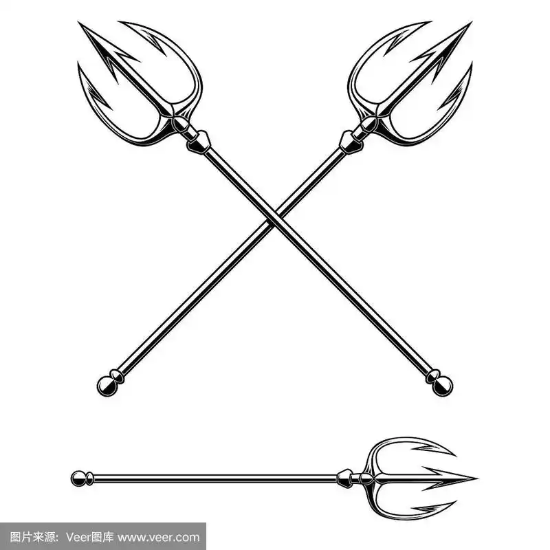 海神三叉戟孤立在白色背景上的插图.设计元素海报,卡片,横幅,标志.