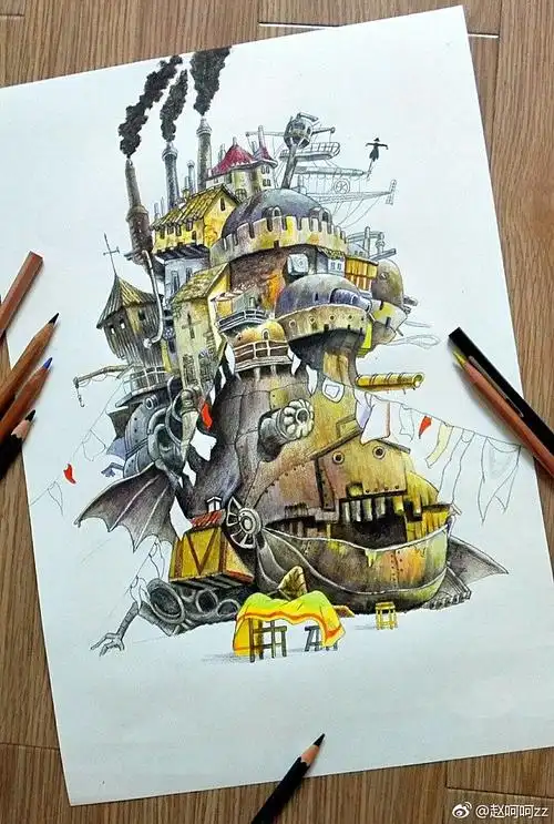 彩铅哈尔的移动城堡