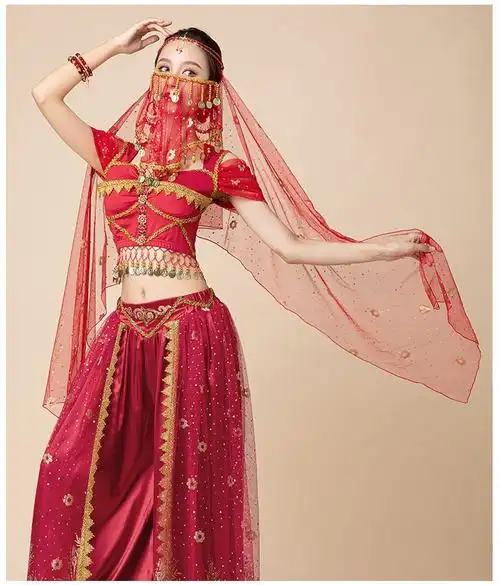 异域风情服装印度舞演出服女公主服饰西域舞姬肚皮舞孔雀蓝上衣裤子