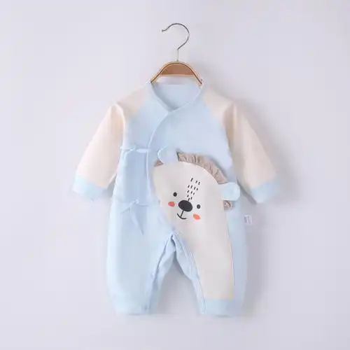 俏乐虎四季款婴儿连体衣新生儿3-6个月纯棉无骨系带蝴蝶衣和尚服￥16