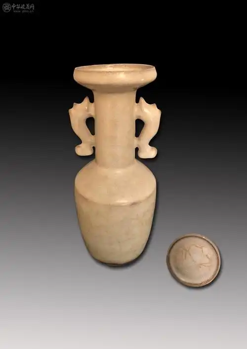 宋官窑【双鱼耳棒槌瓶】23.5x口径8cm