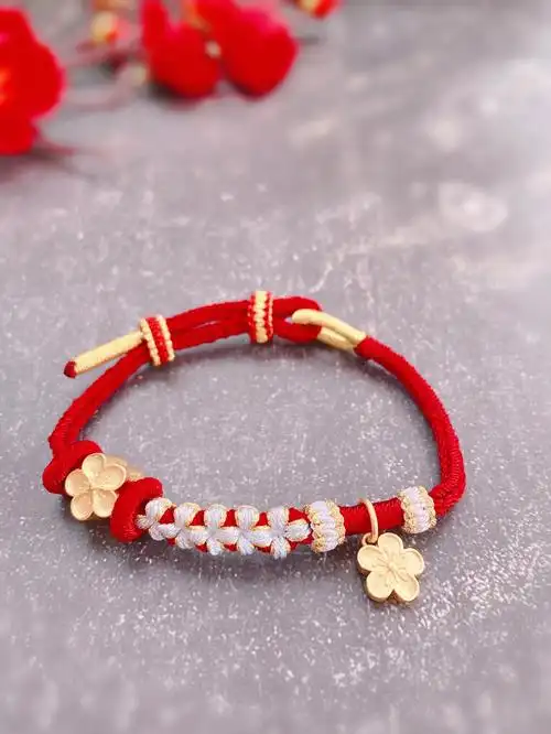 桃花手绳脱单神器桃花结素金小桃花闺蜜礼物