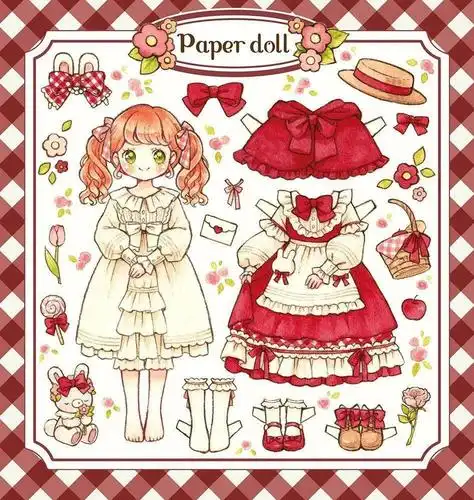 水彩彩铅插画|洛丽塔少女与熊的童话故事 动漫人物上色服饰素材