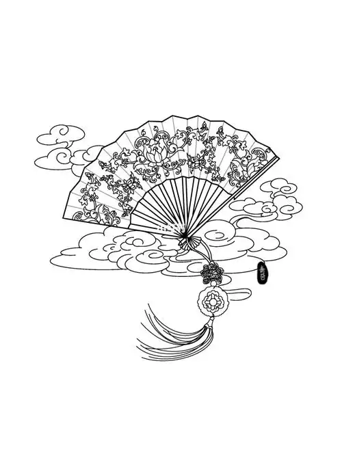 国风插画折扇上色