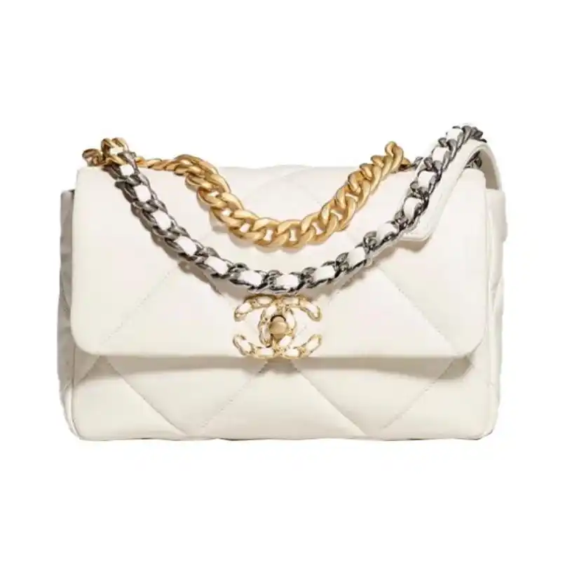 香奈儿19bag白色小号单肩斜挎包 全新95香奈儿 19bag白色小号单肩斜