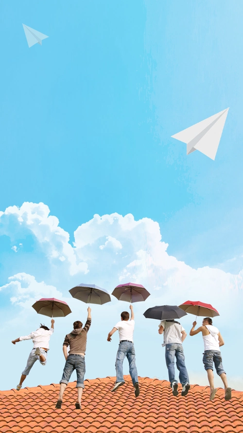 蓝色小清新青春梦想psd分层h5背景素材