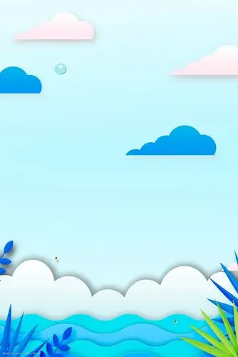 夏季蓝色清爽海边剪纸风广告背景