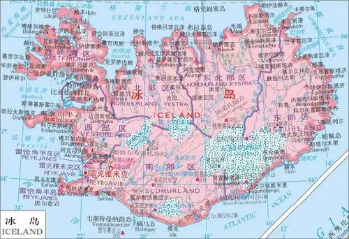 冰岛地图中英文对照版全图 - 中英世界地图 - 地理教师网