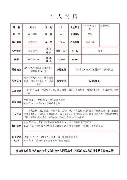 公司应聘简历个性大学生简历求职自我评价简历模板下载制作简历范文