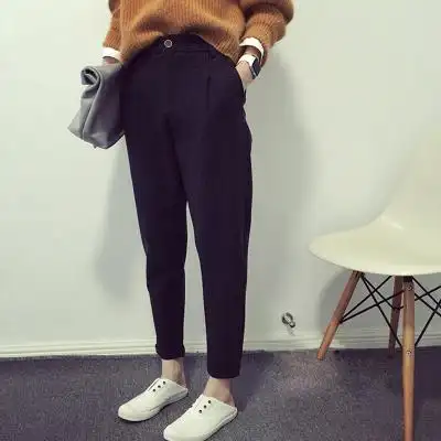 秋冬大码毛呢哈伦裤女长裤宽松胖mm九分妮子小脚萝卜休闲西装裤子