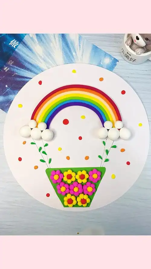 创意手工diy#用粘土做一副彩虹带我去旅行的贴画