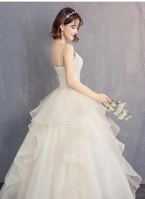 主婚纱礼服女2020新款新娘结婚抹胸吊带v领蓬蓬裙显瘦齐地春夏季