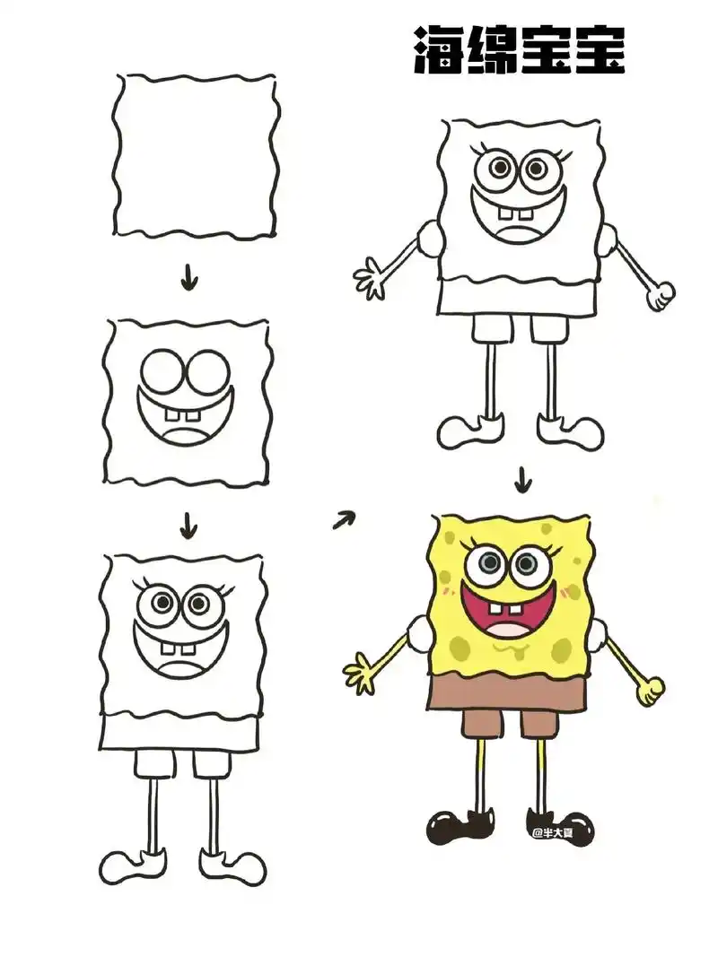 一起来画海绵宝宝.每天要坚持练习一张哦～#儿童简笔画 #一起 - 抖音