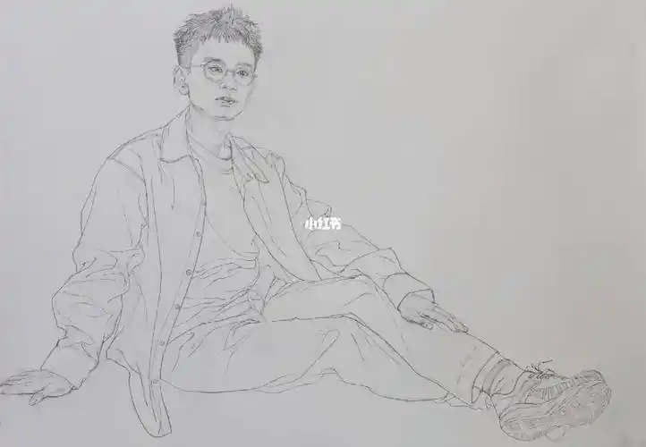 线描人物示范男青年全身像坐姿