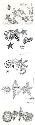 这是让孩子们用线条,点点等给海螺海星装饰.