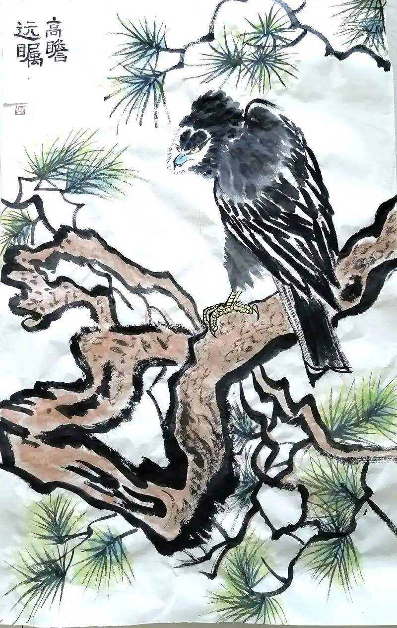 临摹老鹰图#国画花鸟#水墨写意 #老鹰 - 抖音