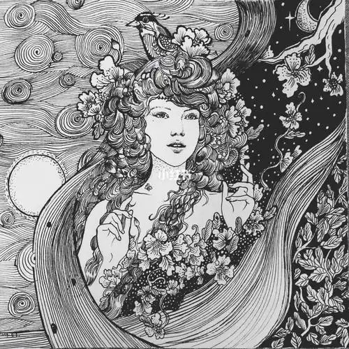 最近爱上了画线描,参考了大师的人物,把背景处理成自己喜欢的感觉.