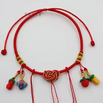 项链手工编织项圈宝宝长命金色锁编绳项链绳百岁红绳婴儿童吊坠红挂绳