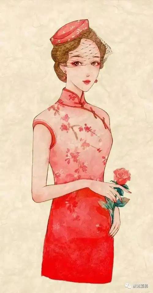 唯美的民国旗袍手绘图超有气质的女子插画保存当壁纸用