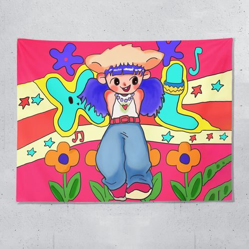鑫鑫牛卡通背景布 音乐少女挂布卧室床头墙布直播租房改造宿舍装饰