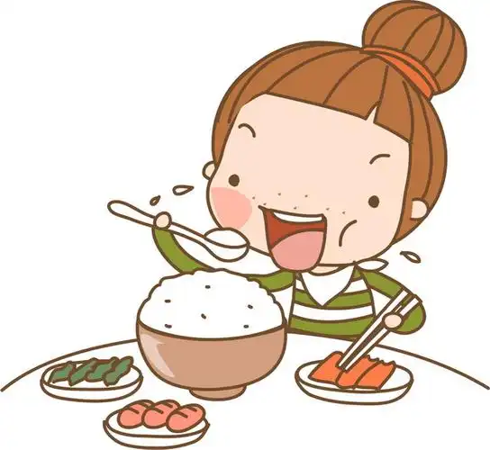 卡通女孩大口吃饭png图片素材