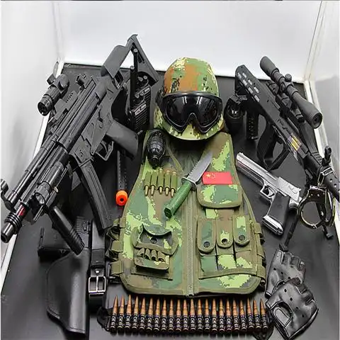 万代真人cs全套装备 儿童电动玩具枪绿色迷彩战术背心头盔特种兵套装