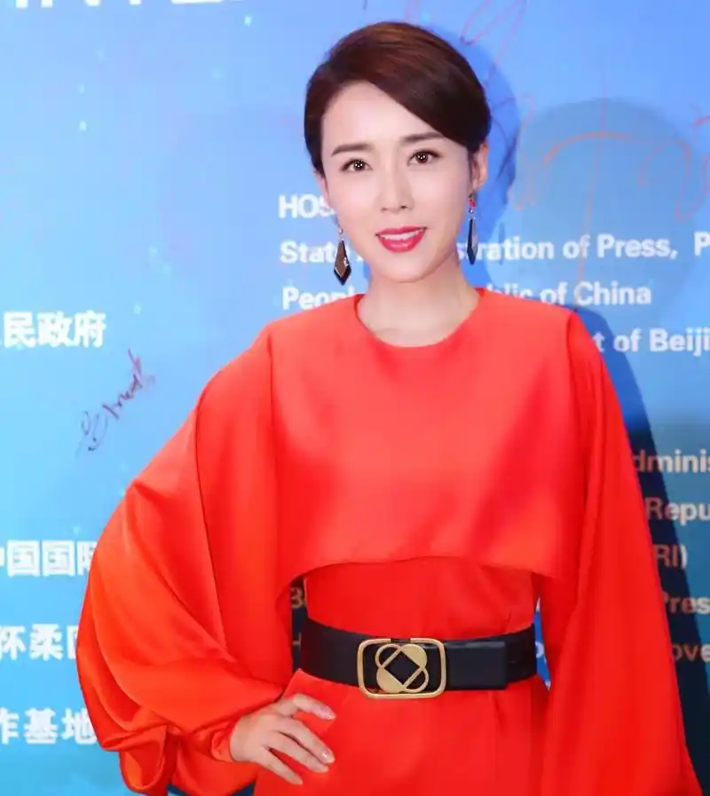 颜丹晨现身电影节,一袭红衣的她很有女神范,她真不愧为最美嫦娥