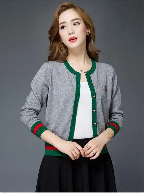 疾奔针织衫开衫女夏季薄款针织衫女开衫短款长袖毛衣外套2021春秋大码